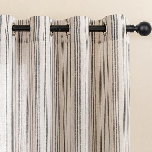 MYSKY HOME Dark Grey Striped Linen Curtains for Living Room 52x84,2 Panels - color: B-dark Grey, size: 52"W x 84"L (Pack of 2)