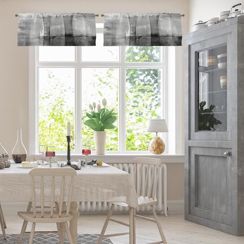 Emvency Valances for Windows, 2 Pack, 52x18 Inch, Abstract Painting - color: Abstract Grey, size: 52"W x 18"L (Pack of 2)