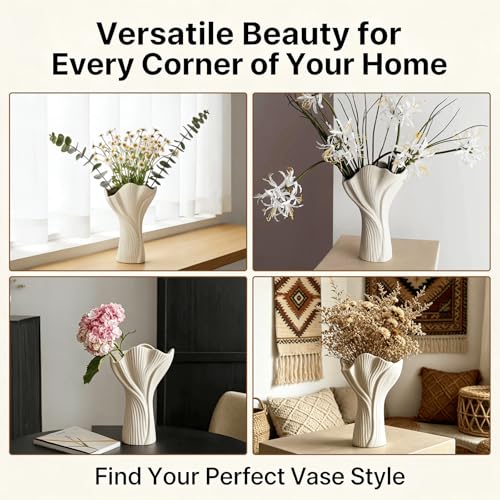 Ceramic Vase for Home Decor, Matte Beige Modern Farmhouse Vase