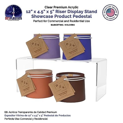 Marketing Holders 4 Pack Acrylic Riser Display Stand Platform Clear 12" x 4.5" Rectangular Tabletop Showcase Pedestal for Collectible Merchandise Figures and Figurines - size: 12"W x 5"H