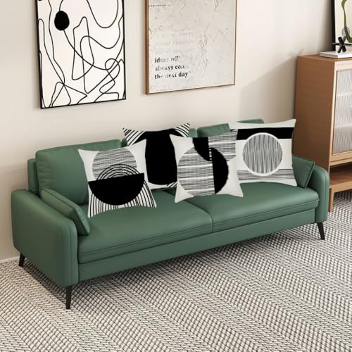IcosaMro Boho Pillow Covers 18x18 Set of 4 Black and White Mid Century - color: Black Strip & Circle