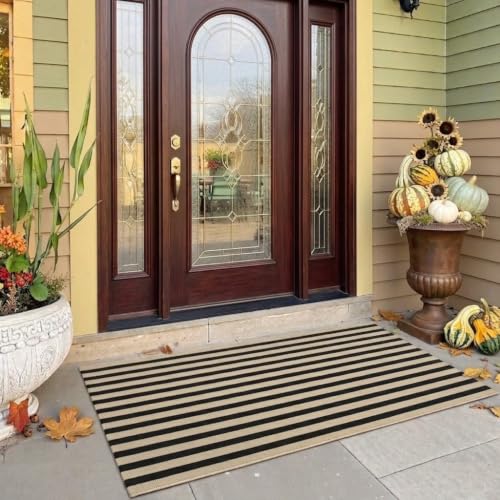 LEEVAN Large Front Door Mat Outside Entrance 2x4.3 Outdoor Thin Doormat - color: Black and Tan, size: 2' x 4'3" (Rectangular)