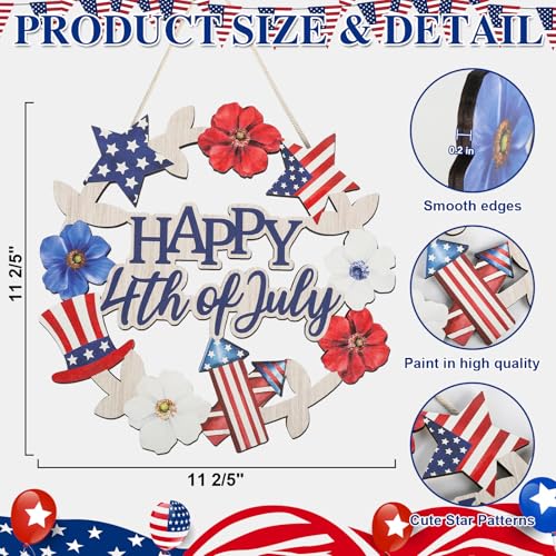 Wood Wreath for Front Door Porch Window Wall Hanging Decor (Patriotic) - style: Patriotic