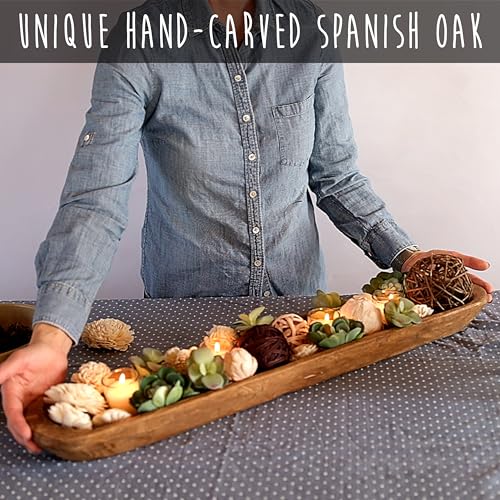 Decorative Wooden Dough Bowl Decor Approx 30 Inch, Hand Carved Spanish Oak - size: 30 inch long