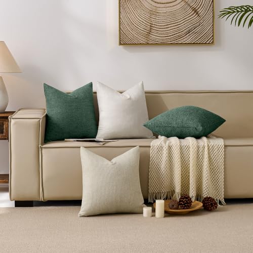 Natural Linen Look Throw Pillow Covers 20x20 inch Set of 2, Textured Woven Decorative Pillow Covers, Neutral Farmhouse Cushion Covers for Couch Sofa Living Room Bedroom Forest Moss Green - color: Forest Moss Green, size: 20" x 20" (Pack of 2)