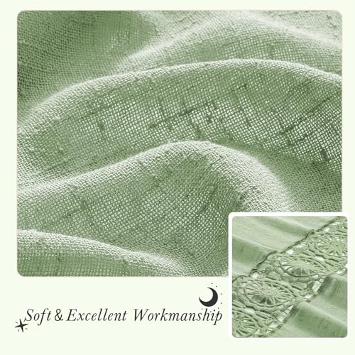 Gibelle Sage Green Boho Farmhouse Living Room Curtains 63 Inch Length, Modern Country Window Curtain for Bedroom, Linen Bohemian Rustic Draperies - color: Sage Green, size: 56"W x 63"L (Pack of 1)