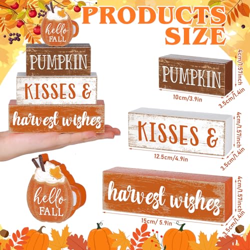 4 Pcs Fall Decor for Home Hello Fall Wooden Signs with Ice Cream Cup - style: Pumpkin Spice
