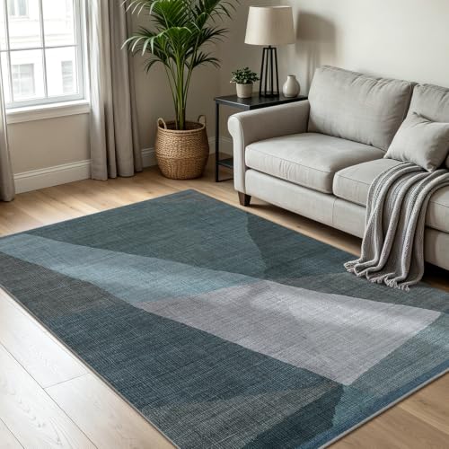 YIHOUSE Mid Century Modern Rug, Washable Non-Slip Low Pile, Blue, 5x7 ft - color: Blue, size: 5' x 7' (Rectangular)