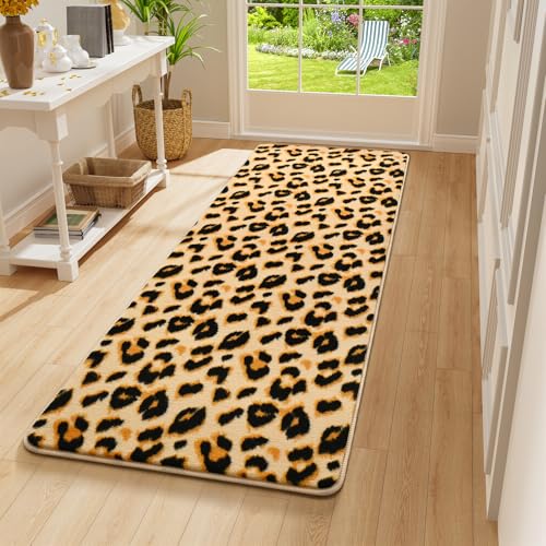 Amearea Soft Leopard Runner Rugs, 2x6 Cheetah Print Bedroom Bedside Rugs - color: Khaki, size: 2' x 6' (Runner)