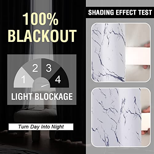 H.VERSAILTEX 100% Blackout Curtains 84 inch Length 2 Panels Set Marble Designs Printed Drapes Thermal Curtains for Bedroom with Black Liner Sound Proof Curtains, Dark Blue - color: Marble- Dark Blue, size: 52"W x 84"L (Pack of 2)