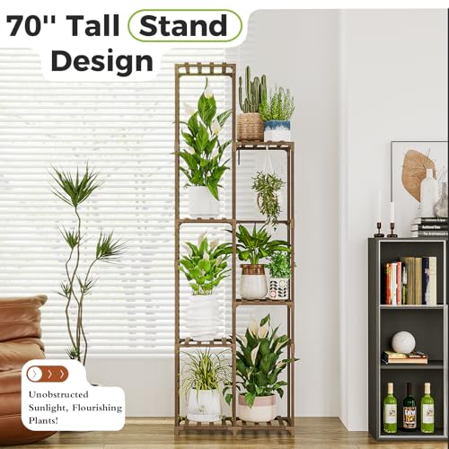 Bamworld Plant Stand Indoor Outdoor 7 Tier Tall Large Wood Plant Shelf - color: Brown, size: 7 Tiers - High Shelf Distance