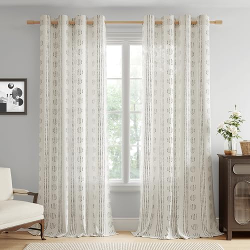 Black Linen Boho Curtains 84 Inch Farmhouse Grommet Top 2 Panels - color: Boho | Black, size: 52"W x 84"L (Pack of 2)