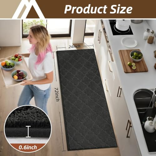 COSY HOMEER Kitchen Runner Rugs Non-Slip Absorbent 24"x72", Black - color: Black, size: 24"X 72"