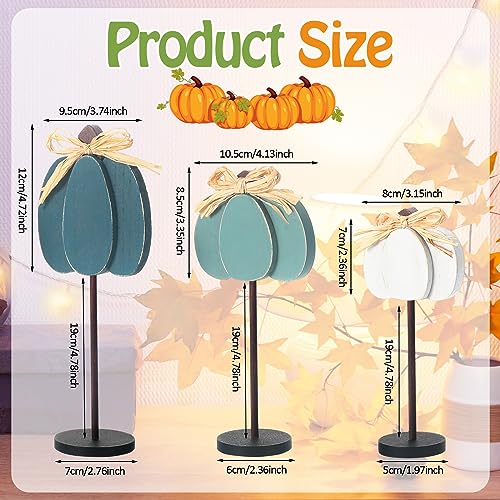 Thyle 3 Pcs Blue Fall Decor, Wooden Pumpkins, Fall Decorations for Home - color: Blue, White