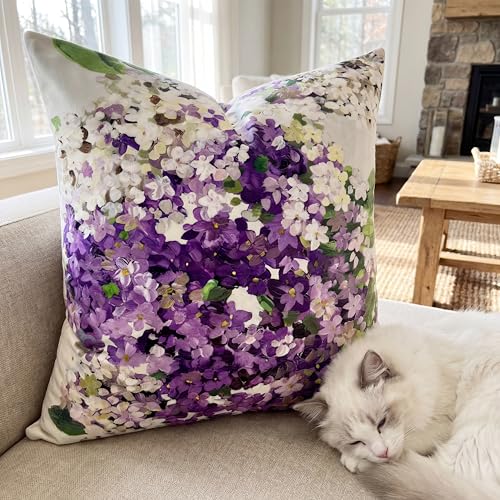 Decorative Pillow Covers 18x18 Set of 2, Velvet Purple Hydrangea Covers - color: Purple