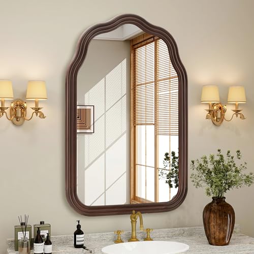 24x36 Inch Wood Arch Rustic Bathroom Mirror for Wall - size: 36"L x 24"W