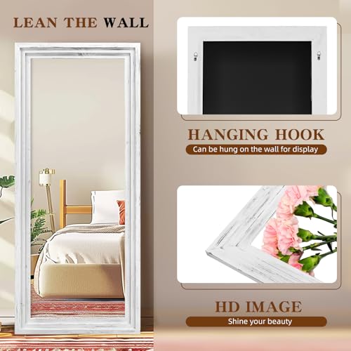 76x34in Full Length Mirror, 3-Tier Stepped Solid Wood Frame, White - color: White, size: 76"L x 34"W