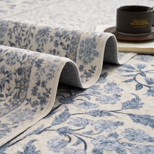 jinchan 3x8 Washable Hallway Runner Rug, Floral Non-Slip, Blue/Cream - color: Blue/Cream, size: 3' x 8' (Rectangular)