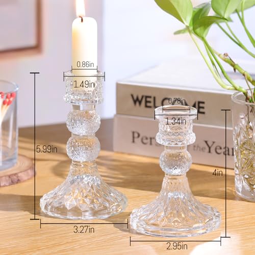 DARJEN Clear Glass Candlestick Holders Set of 6, 4" H & 5" H Taper Candle Holders for Candlesticks & Pillar Candles, Diamond Candle Holders for Wedding Party Table Centerpiece, Home Decor - color: Clear, size: Diamond Pattern