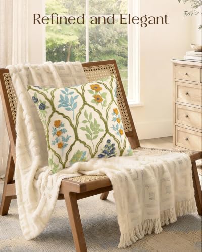 Embroidered Floral Throw Pillow Cover 18x18 Inch, Verdant Blooms - color: Verdant Blooms, size: 18" x 18" (Pack of 1)