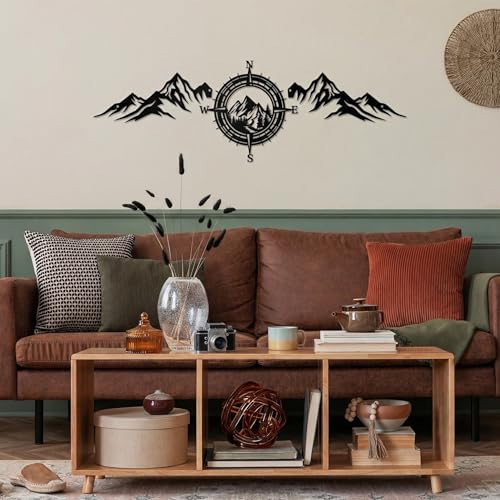 Sanwarm Wall Decor, 3 Pieces, Black Metal, for Home Mountain Forest - color: Mountain Compass