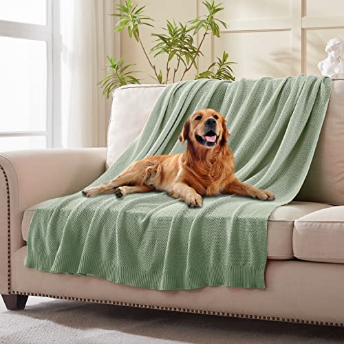 TREELY 100% Cotton Dark Sage Green Knitted Throw Blanket 50"x60" - color: Dark Sage Green, size: Throw(50" x 60")