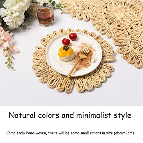 IcosaMro 13 Inch Boho Round Woven Placemats Set of 6 Natural Place Mats - color: Style a -13 Inch, Pack of 6