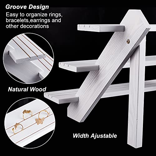 NBEADS 2-Tier Retail Earring Display Riser, White Earring Ring Holder Detachable Wood Retail Jewelry Card Display Stand with Groove for Crafts Jewelry Storage Display Collection, 15.3x7.17x6.5 - color: 2-Tier White