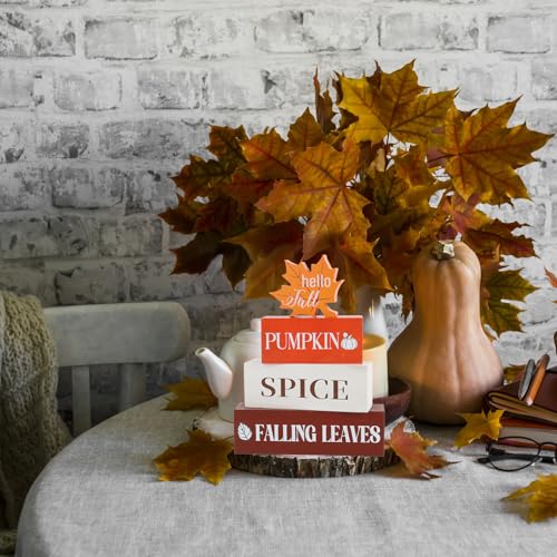 4 Pcs Thanksgiving Fall Decor Wooden Table Centerpieces Fall Maple Leaf Block Sign Decorations for Home Wooden Tiered Tray Decor for Tabletop Autumn Harvest Party Home Kitchen - style: Maple Leaf