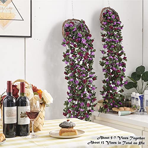 6Pcs x 8.2FT Artificial Flower Garland Rose Vine Decor, Purple Flower - color: Spring Purple 6pcs, 1.5" Rose Flowers, size: 8.2FT Vines