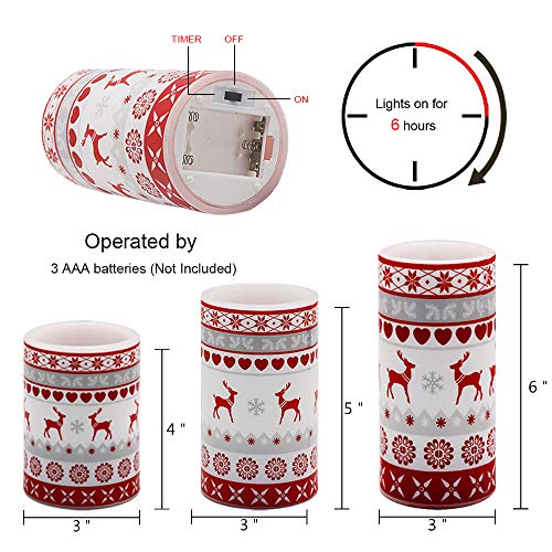 GenSwin Flameless Flickering Led Candles Battery Operated with 6 Hours Timer, Real Wax Pillar Candles Warm Light Love Deer Decal Decor Gift(Pack of 3) - color: Red Deer