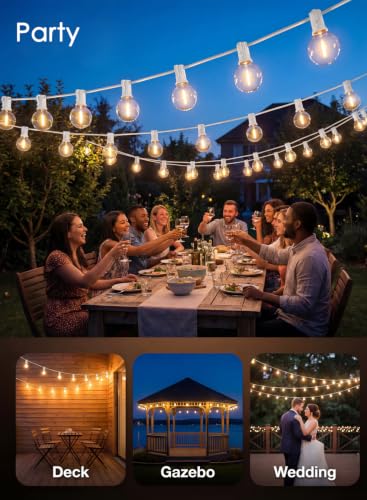 25FT G40 LED White Outdoor String Lights with 25 Plastic Shatterproof Bulbs - color: Warm White-White, size: 25FT