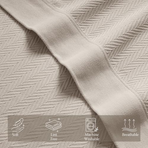 Threadmill Luxury 100% Cotton Twin Herringbone Blanket, Sand - color: Sand, size: Twin (68" x 92")