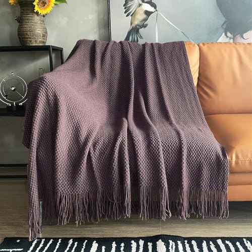 LOMAO Knitted Throw Blanket with Tassels Bubble Textured Soft Blanket Lightweight Throws for Couch Cover Home Decor (Grey Purple, 50x60) - color: Grey Purple, size: 50x60"