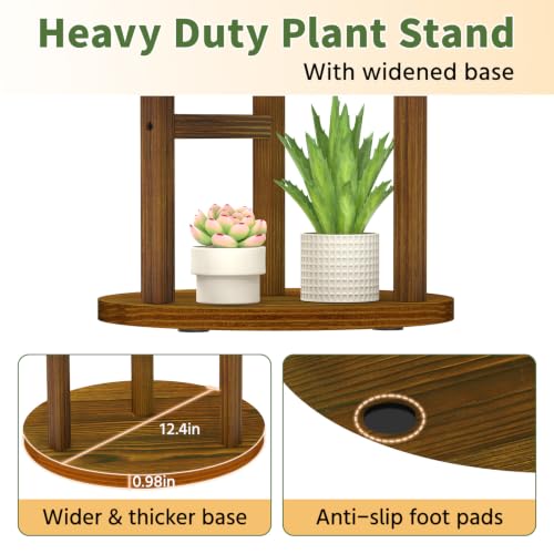 LASZOLA Wood Small Plant Stand Table Indoor Tall with Lights, 3 Tier Brown - color: Brown with Light, size: 3 Tier