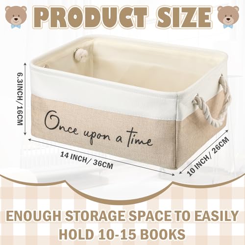Marsui 1 Pcs Book Storage Basket Book Bin Once Upon a Time, White Brown - color: White Brown, size: Once Upon A Time