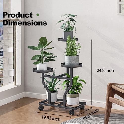 Plant Stand with Wheels, Black 3 Tier Metal Plant Shelf for Indoor Outdoor - color: Black, size: 3 Tier