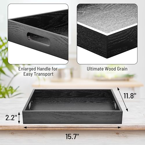 ATZYmolin Black Wood Serving Tray with Handles, Rectangle Vanity Platter - color: Black