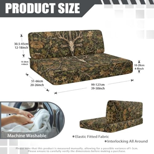 Camo Leaves Deer Skull Cross Print RV Dinette Cushion Covers 2 Pack Stretch Camper Cushion Slipcover Replacement RV Couch Cover Furniture Protector for RV Camper Car Bench - color: Camo Leaves Deer Skull Cross