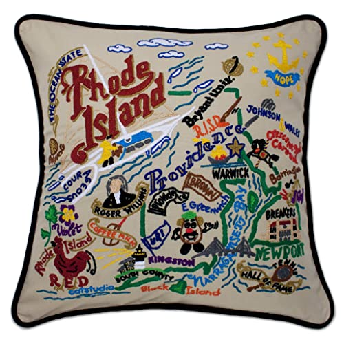 Catstudio Rhode Island Hand Embroidered Pillow, Decorative Throw Pillow - color: Rhode Island