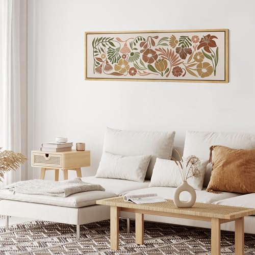 MUDECOR Large Framed Canvas Print Wall Art Serene Meadow Abstract Pastel Floral Illustrations Antique Retro Fine Art Illustrations Decorative Colorful for Bedroom - 60"x20" - color: A06-2402-na09, size: 60"L x 20"W