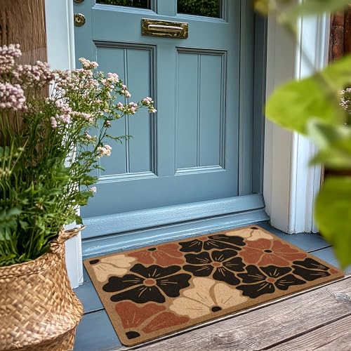 Boho Floral Door Mat, Boho Floral Doormat, Flower Welcome Front Door Mat Outside Indoor Outdoor Entrance, Botanical Rustic Artificial Coir Doormats Rugs for Patio Entry Home Decor, 30x17in - color: Floral-3