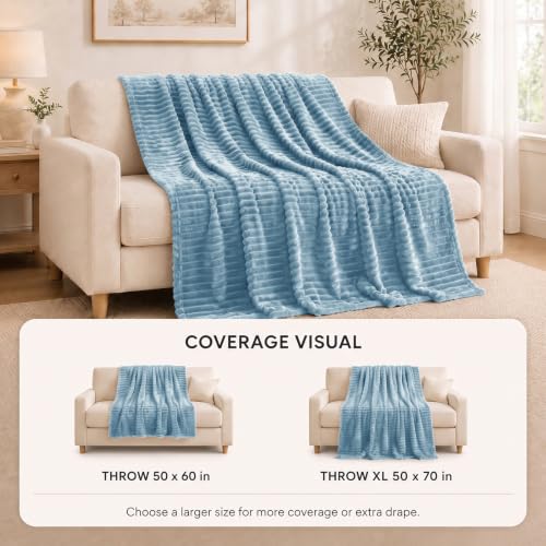 HIMEET Dusty Blue Throw Blanket for Couch, 300GSM Ribbed, 50 x 60 Inches - color: Dusty Blue, size: Throw (50" x 60")