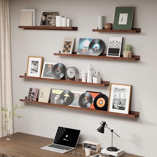 SAUMONIERES Picture Ledge Shelf Floating Book Shelves Set of 2 Wall Mounted Solid Wood for Bedroom Bathroom Living Room Kitchen, 48 Inch Walnut - color: Walnut, size: 48 inch