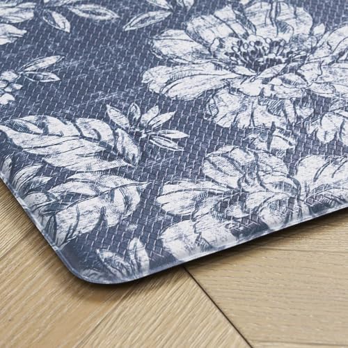 Laura Ashley - Anti-Fatigue Kitchen Mat, Iris Floral Design, Stain, Water & Fade Resistant, Cooking & Standing Relief, Non-Slip Backing, Measures 17.5" x 32", Navy Iris - color: Navy, size: 32"L x 17.5"W x 0.47"Th