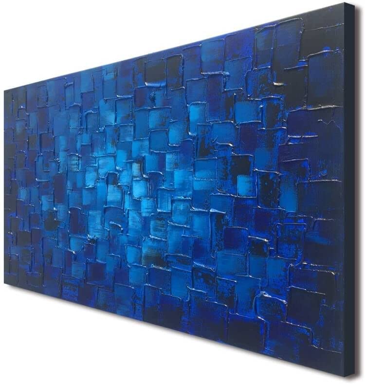 MyArton Large Abstract Dark Blue Square Canvas Wall Art Hand Painted Textured Oil Painting on Canvas Ready To Hang Artwork 56x28inch - color: Blue, size: 56"L x 28"W