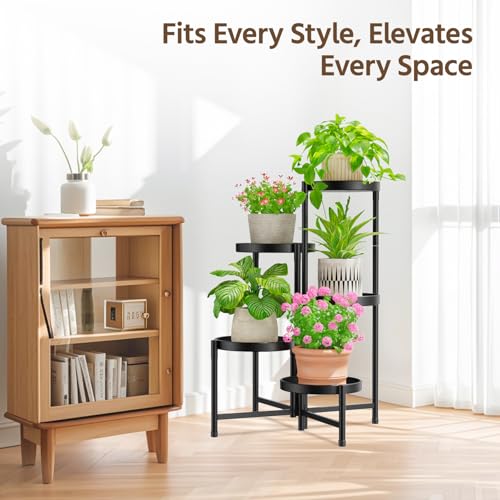 LASZOLA Plant Stand Indoor with 10 Inch Large Metal Tray, 5 Tier Black - color: Glossy Black, size: 5 Tier