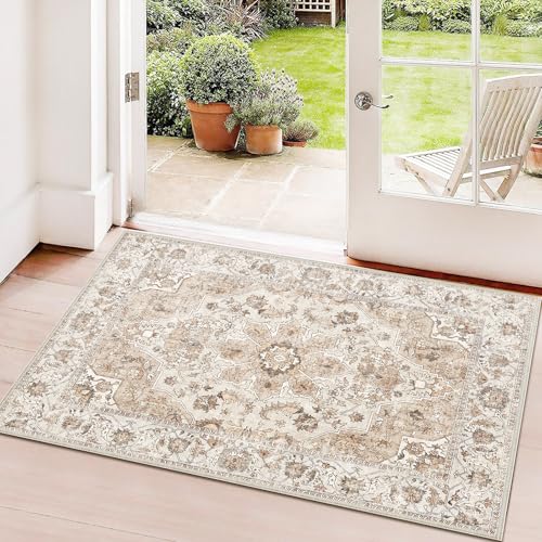 Washable Hallway Runner Rug 2x3: Non Slip Runner Rugs with Rubber Backing - color: Beige, size: 2' x 3' (Rectangular)