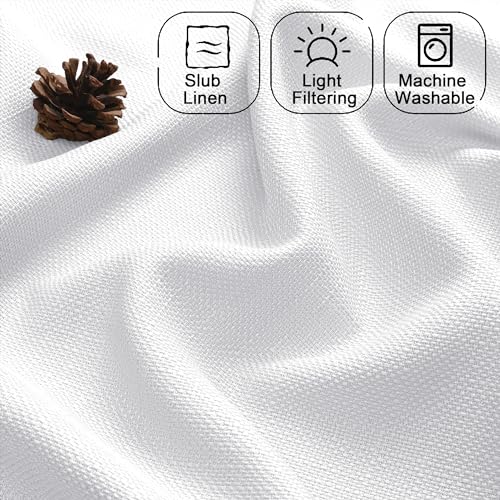 Chyhomenyc White Faux Linen Slub Textured Semi Sheer Small Window Kitchen Valance Curtain, Rod Pocket Cafe Valance for Bathroom Laundry Basement, 30Wx14L inch, 2 Piece - color: White, size: 30"W x 14"L (Pack of 2)