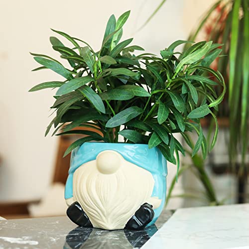 Ceramic Gnomes Planter for Succulents Small Blue Flower Pot - color: Blue Gnome